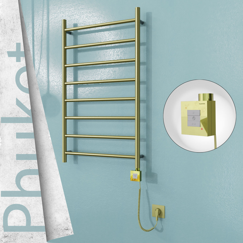 Phuket Electric Stainless Steel Towel Rail 600x1000 Satin Gold (KTX1 Thermostat) 200W Spiral Cable