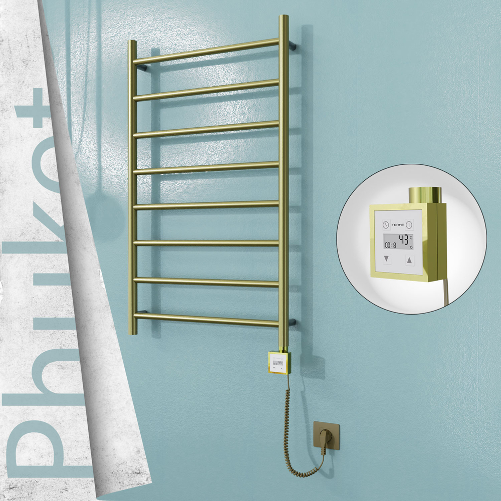 Phuket Electric Stainless Steel Towel Rail 600x1000 Satin Gold (KTX3 Thermostat) 200W Spiral Cable - 1