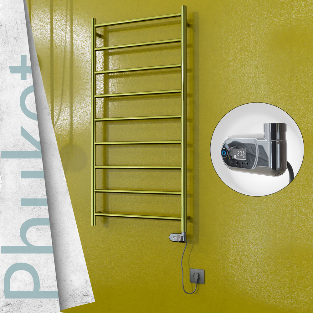 Phuket Electric Stainless Steel Towel Rail 600x1200 Gold (Thesis Thermostat) 300W - 1