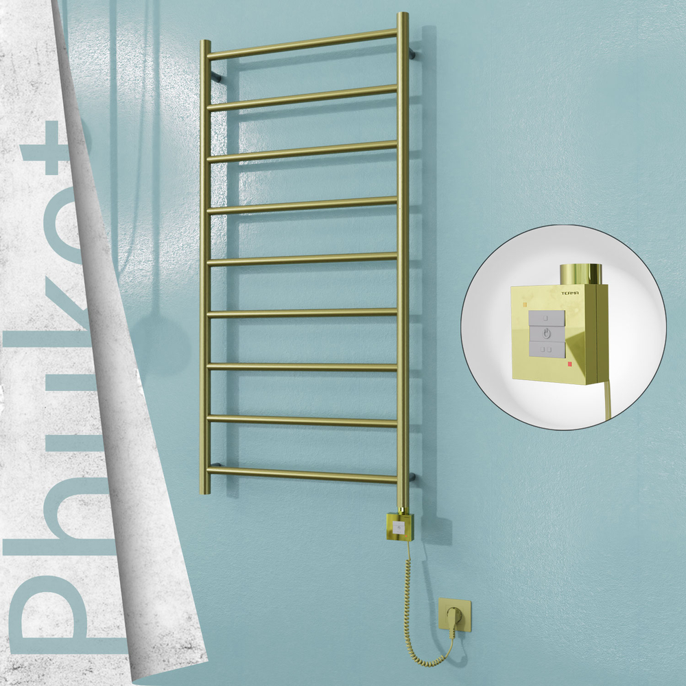 Phuket Electric Stainless Steel Towel Rail 600x1200 Satin Gold (KTX1 Thermostat) 300W Spiral Cable - 1