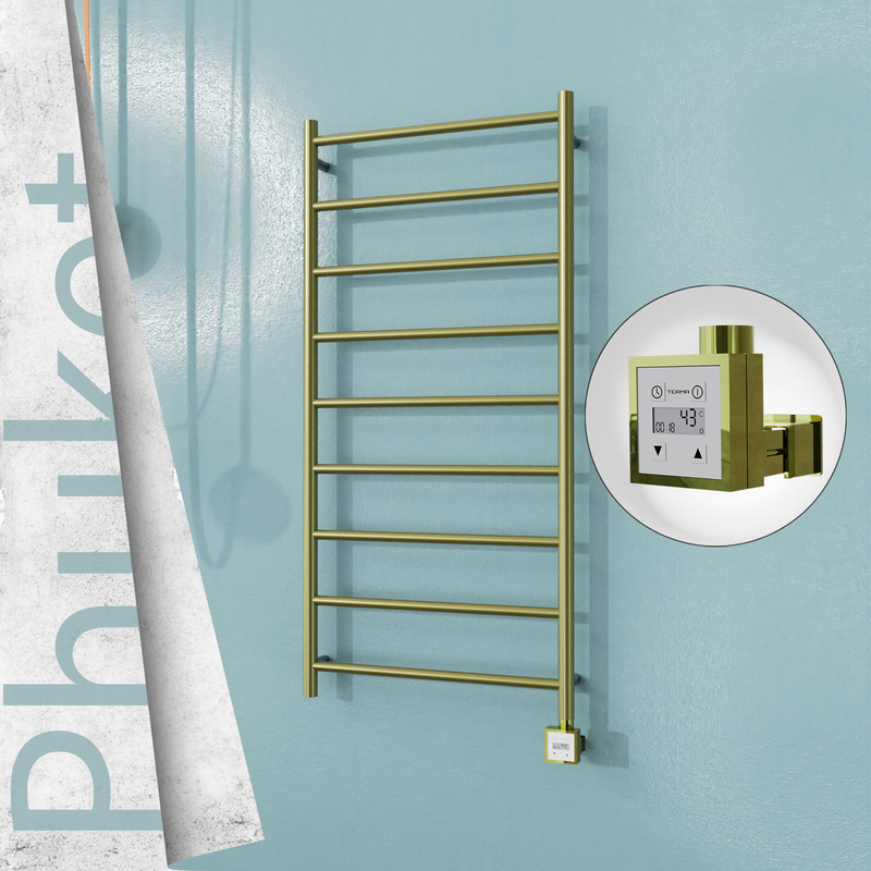 Phuket Electric Stainless Steel Towel Rail 600x1200 Satin Gold (KTX3 Thermostat) 300W 