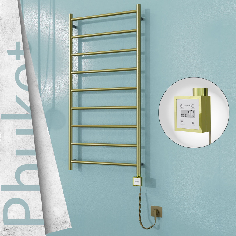 Phuket Electric Stainless Steel Towel Rail 600x1200 Satin Gold (KTX3 Thermostat) 300W Spiral Cable - 1