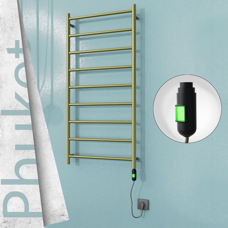 Phuket Electric Stainless Steel Towel Rail 600x1200 Satin Gold (On/Off Switch) 300W