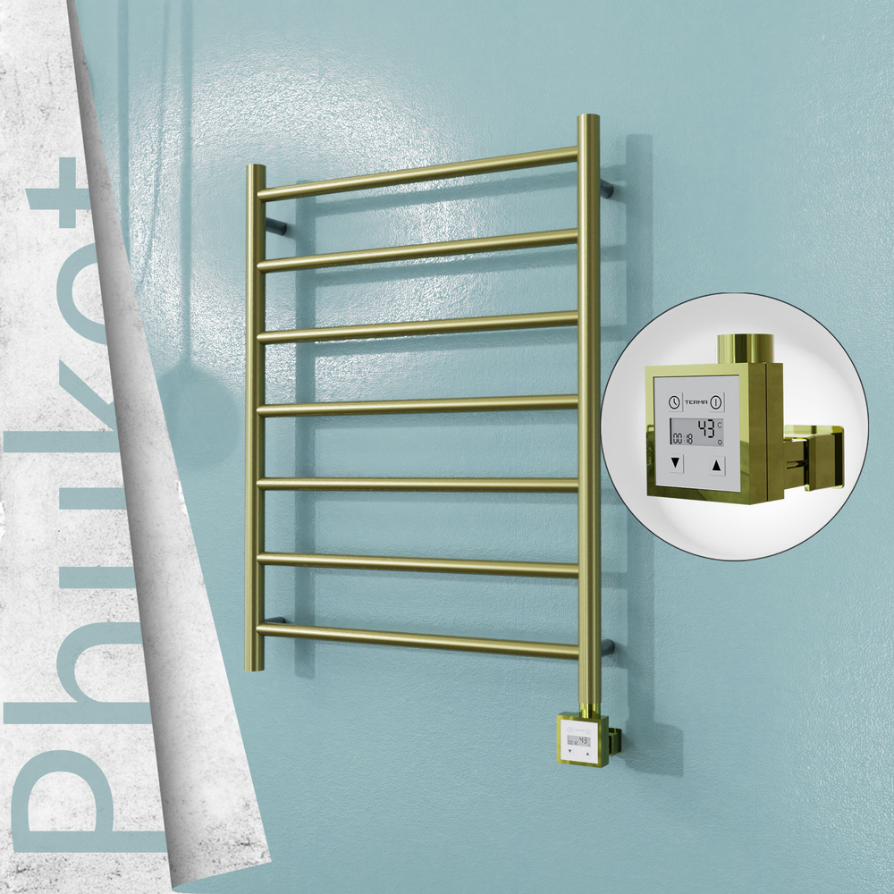 Phuket Electric Stainless Steel Towel Rail 600x800 Satin Gold (KTX3 Thermostat) 200W - 1