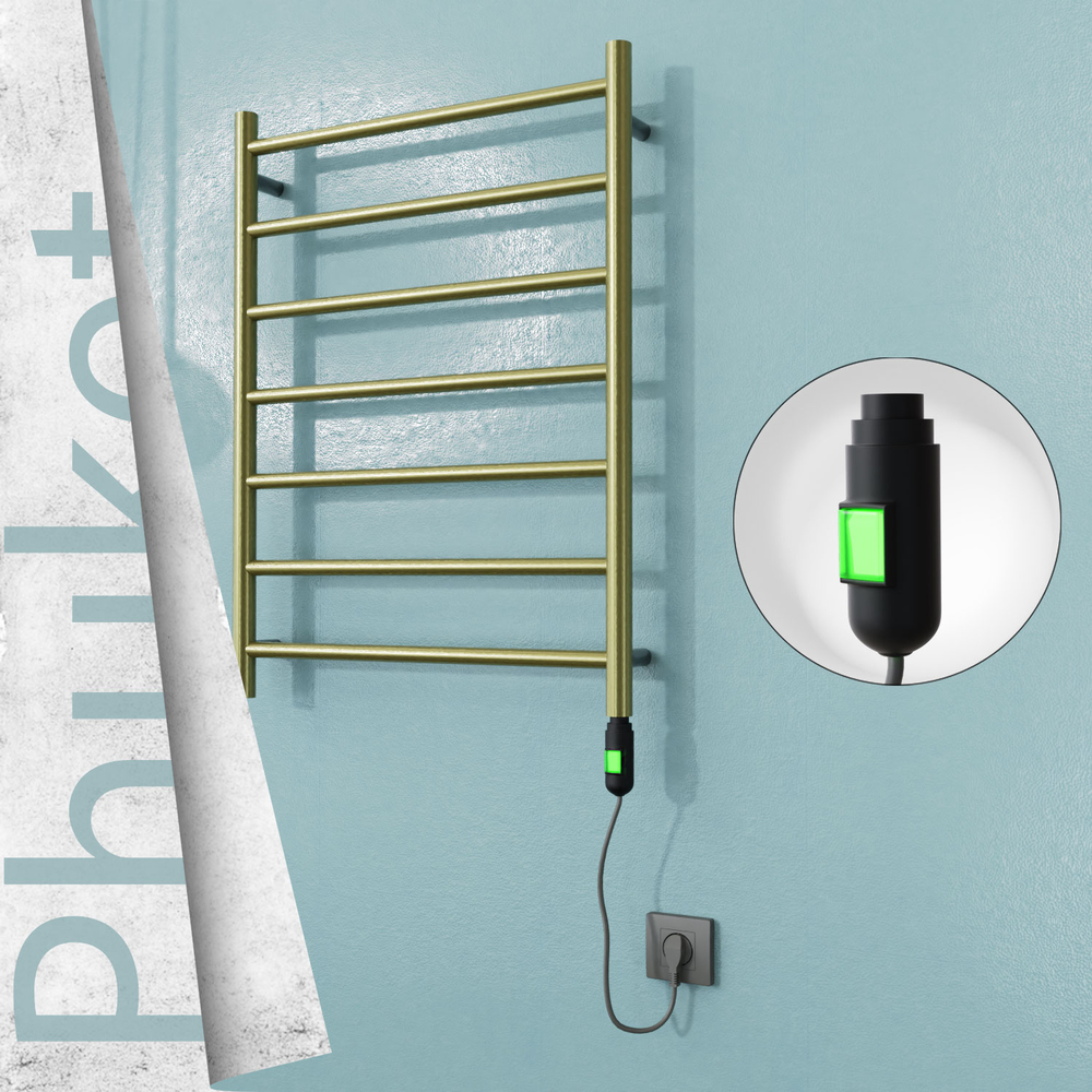 Phuket Electric Stainless Steel Towel Rail 600x800 Satin Gold (On/Off Switch) 200W - 1
