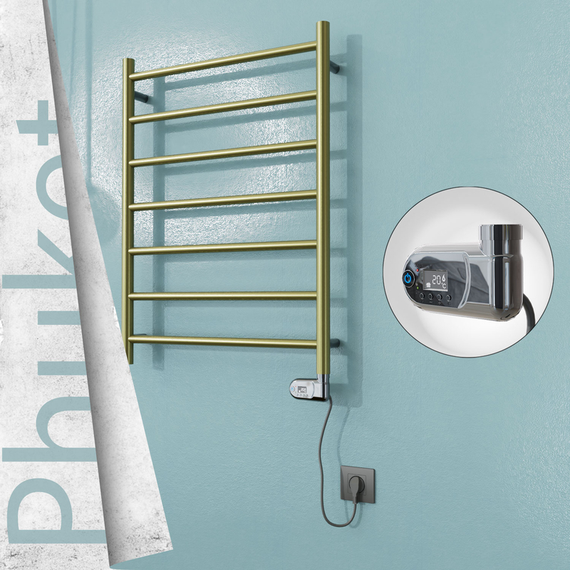 Phuket Electric Stainless Steel Towel Rail 600x800 Satin Gold (Thesis Thermostat) 200W