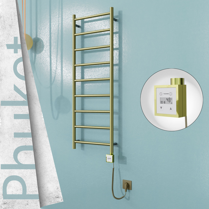 Phuket Elektrikli Paslanmaz Çelik Havlupan 400x1200 Satine Altın (KTX3 Termostat) 200W Spiral Kablolu 