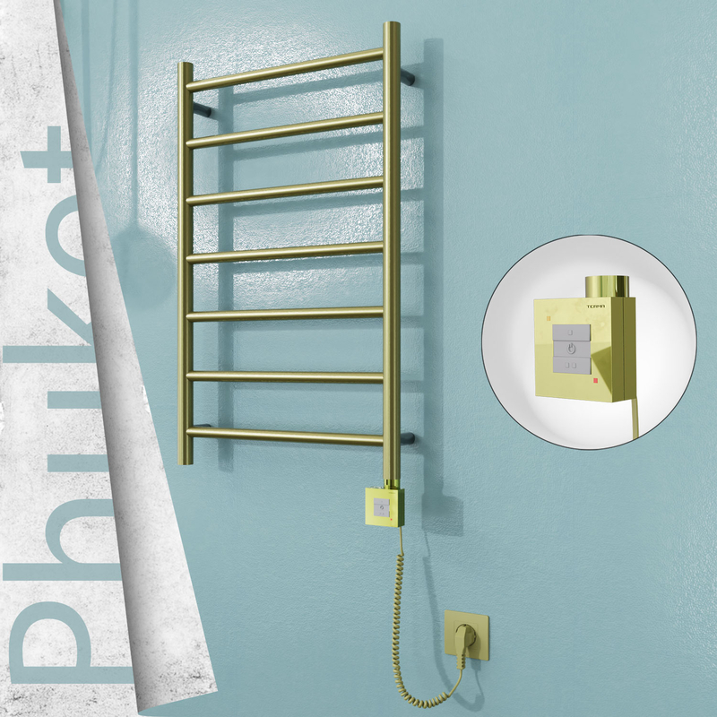 Phuket Elektrikli Paslanmaz Çelik Havlupan 500x800 Satine Altın (KTX1 Termostat) 200W Spiral Kablolu
