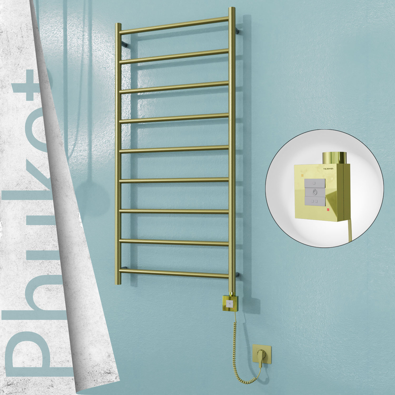 Phuket Elektrikli Paslanmaz Çelik Havlupan 600x1200 Satine Altın (KTX1 Termostat) 300W Spiral Kablolu