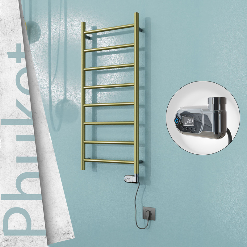 Phuket Sèche-serviettes Électrique en Inox 400x1000 Doré Satiné (Thesis Thermostat) 200W 