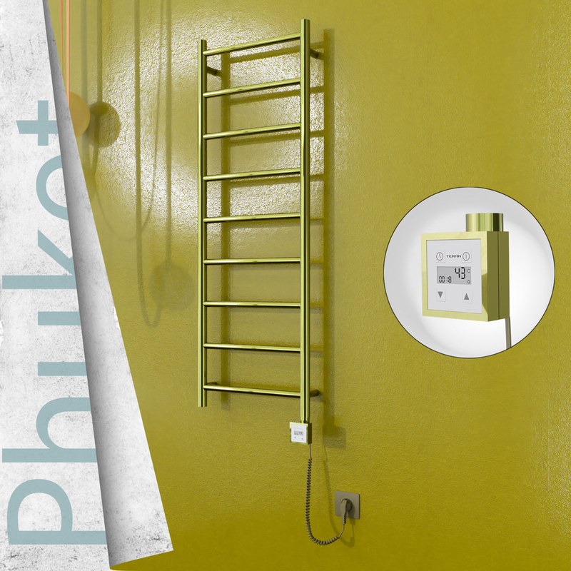 Phuket Sèche-serviettes Électrique en Inox 400x1200 Doré (KTX3 Thermostat) 200W Câble Spiralé 