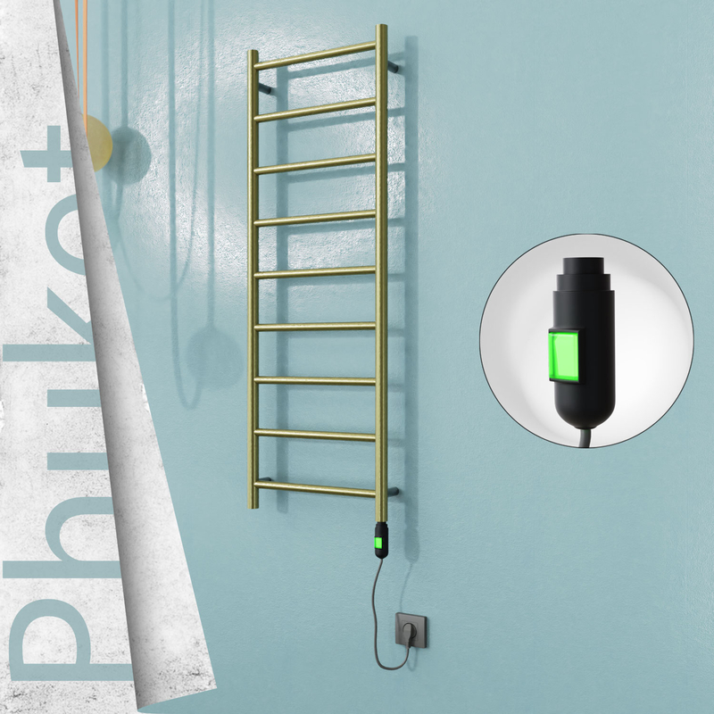 Phuket Sèche-serviettes Électrique en Inox 400x1200 Doré Satiné (Interrupteur Marche/Arrêt) 200W 