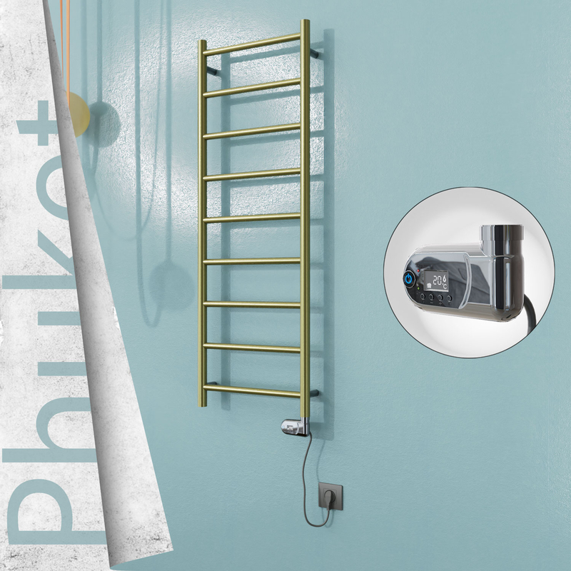 Phuket Sèche-serviettes Électrique en Inox 400x1200 Doré Satiné (Thesis Thermostat) 200W 