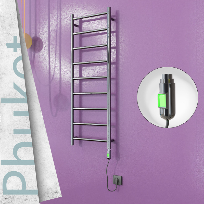 Phuket Sèche-serviettes Électrique en Inox 400x1200 Poli Miroir (Interrupteur Marche/Arrêt) 200W 