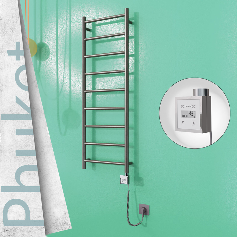 Phuket Sèche-serviettes Électrique en Inox 400x1200 Poli Satiné (KTX3 Thermostat) 200W Câble Spiralé 