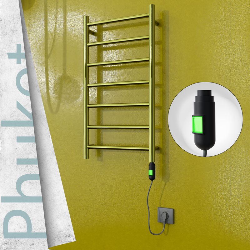 Phuket Sèche-serviettes Électrique en Inox 400x800 Doré (Interrupteur Marche/Arrêt) 200W 