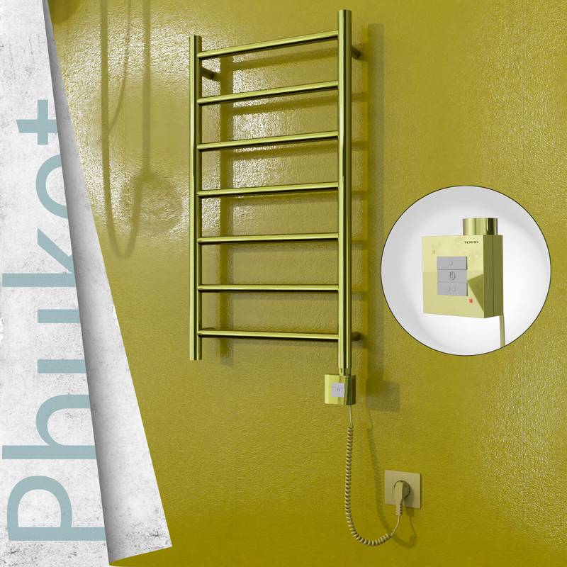 Phuket Sèche-serviettes Électrique en Inox 400x800 Doré (KTX1 Thermostat) 200W Câble Spiralé 