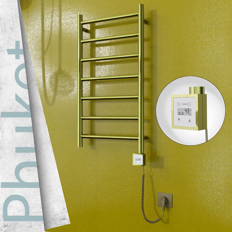 Phuket Sèche-serviettes Électrique en Inox 400x800 Doré (KTX3 Thermostat) 200W Câble Spiralé 