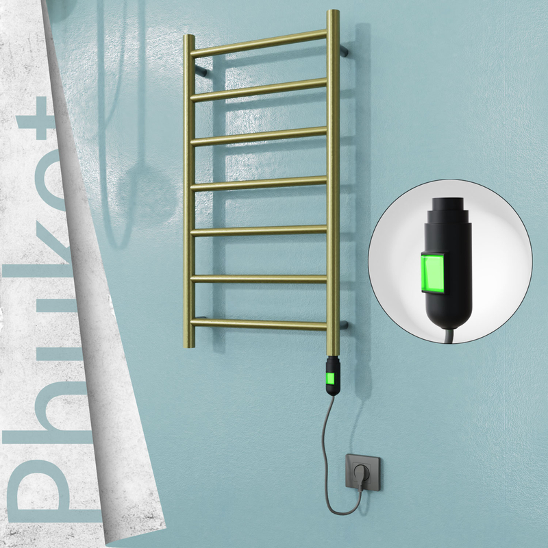 Phuket Sèche-serviettes Électrique en Inox 400x800 Doré Satiné (Interrupteur Marche/Arrêt) 200W 