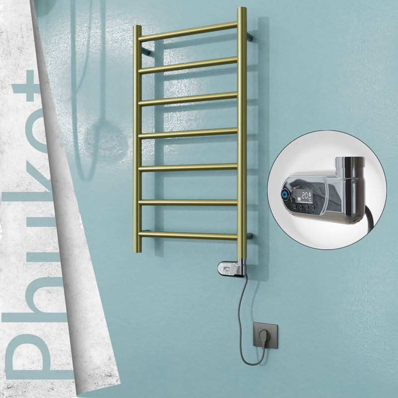 Phuket Sèche-serviettes Électrique en Inox 400x800 Doré Satiné (Thesis Thermostat) 200W 
