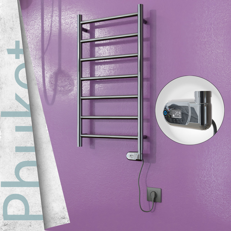 Phuket Sèche-serviettes Électrique en Inox 400x800 Poli Miroir (Thesis Thermostat) 200W 
