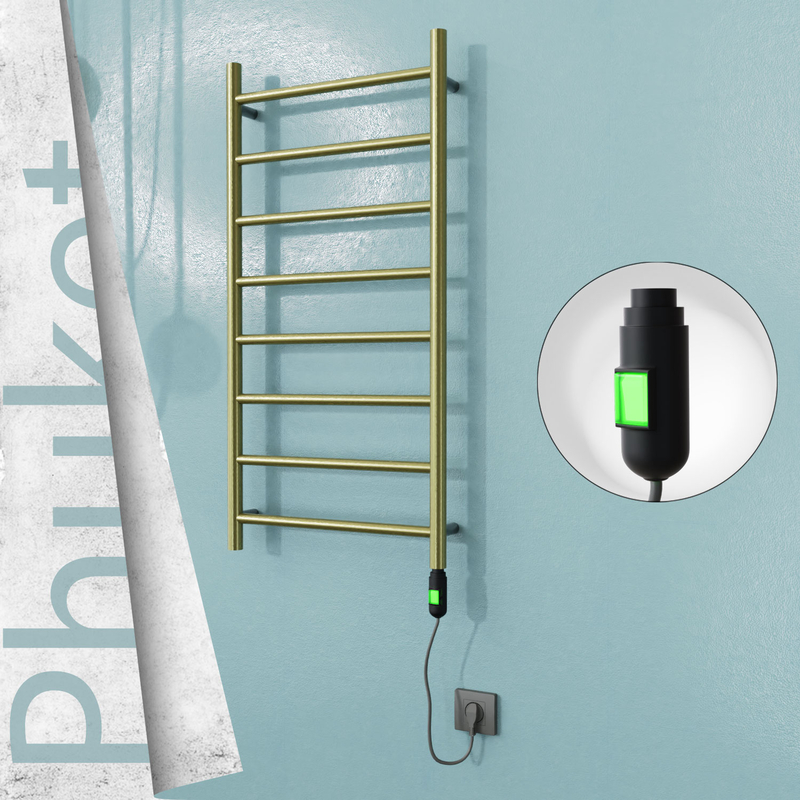 Phuket Sèche-serviettes Électrique en Inox 500x1000 Doré Satiné (Interrupteur Marche/Arrêt) 200W 