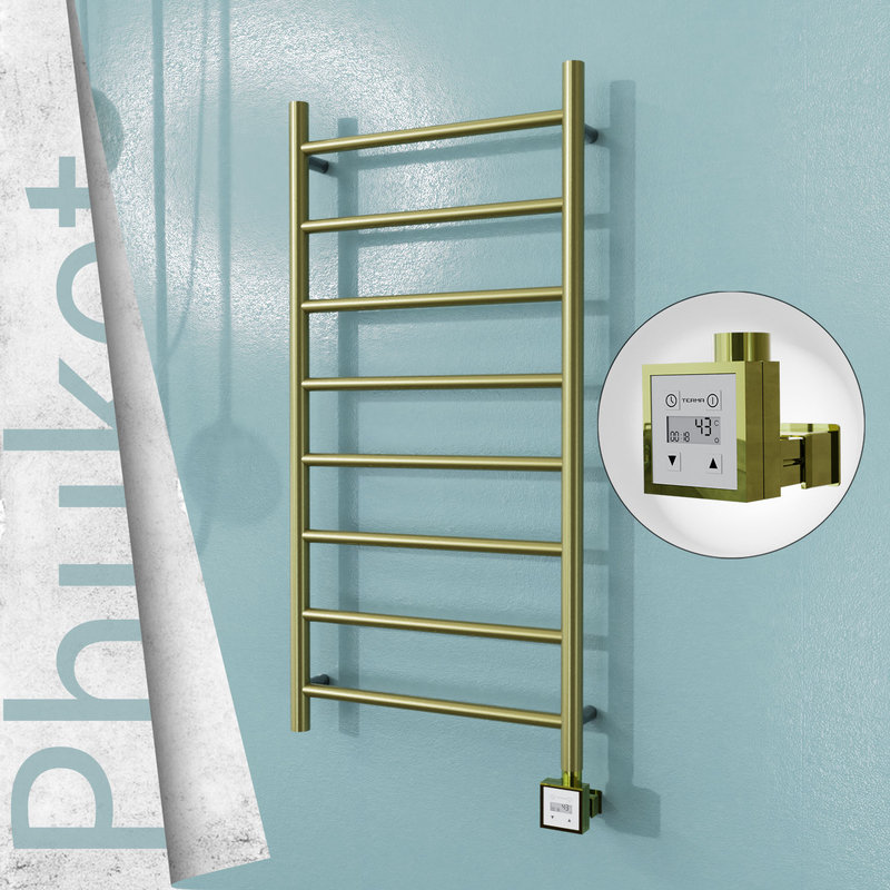 Phuket Sèche-serviettes Électrique en Inox 500x1000 Doré Satiné (KTX3 Thermostat) 200W 