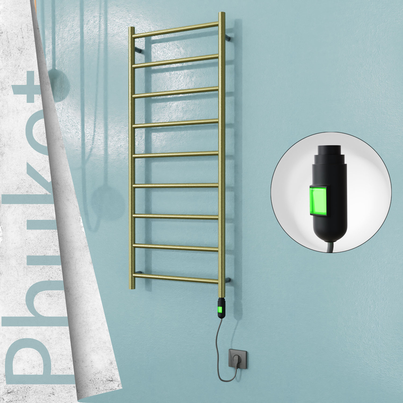 Phuket Sèche-serviettes Électrique en Inox 500x1200 Doré Satiné (Interrupteur Marche/Arrêt) 200W 