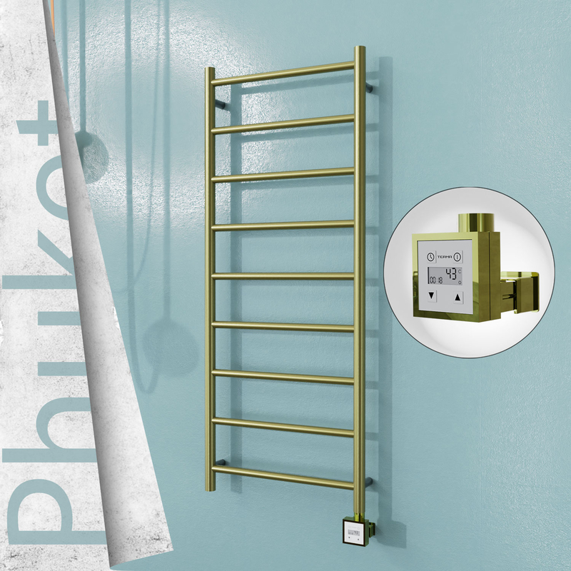 Phuket Sèche-serviettes Électrique en Inox 500x1200 Doré Satiné (KTX3 Thermostat) 200W 