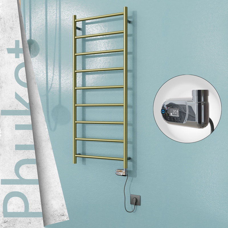 Phuket Sèche-serviettes Électrique en Inox 500x1200 Doré Satiné (Thesis Thermostat) 200W 