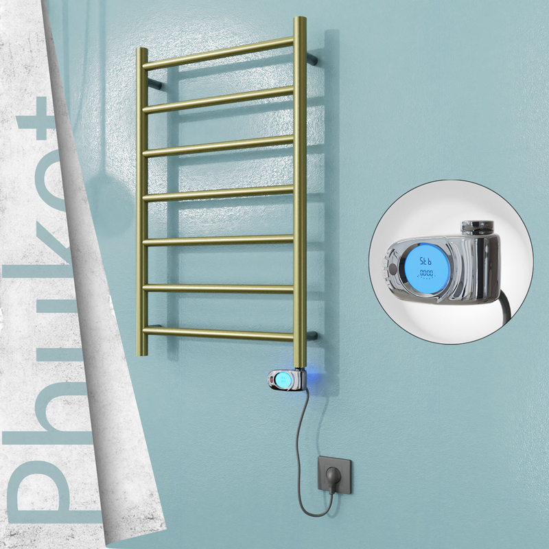 Phuket Sèche-serviettes Électrique en Inox 500x800 Doré (Musa Thermostat) 200W 