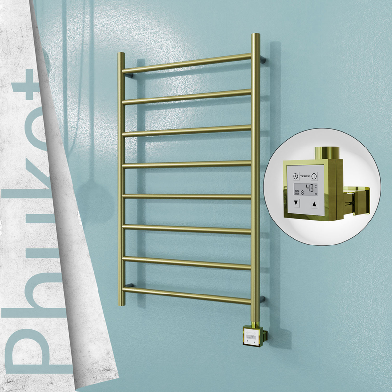 Phuket Sèche-serviettes Électrique en Inox 600x1000 Doré Satiné (KTX3 Thermostat) 200W 