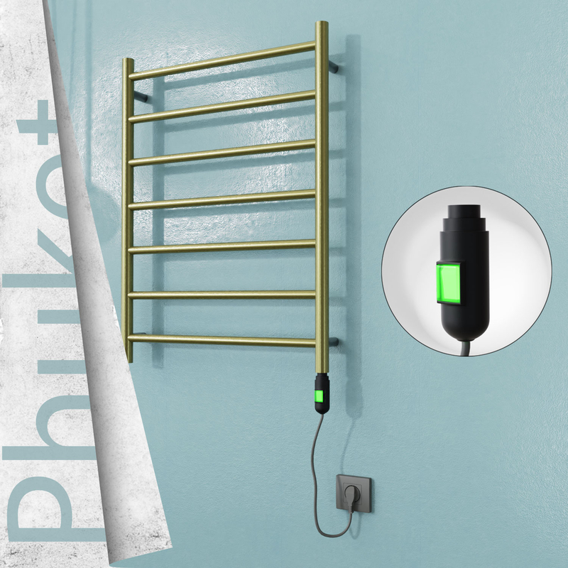 Phuket Sèche-serviettes Électrique en Inox 600x800 Doré Satiné (Interrupteur Marche/Arrêt) 200W 