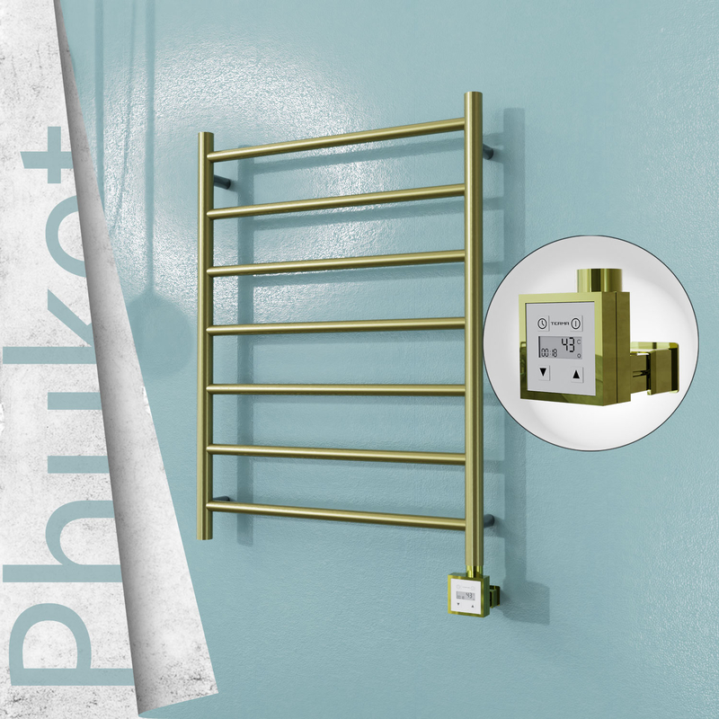 Phuket Sèche-serviettes Électrique en Inox 600x800 Doré Satiné (KTX3 Thermostat) 200W 