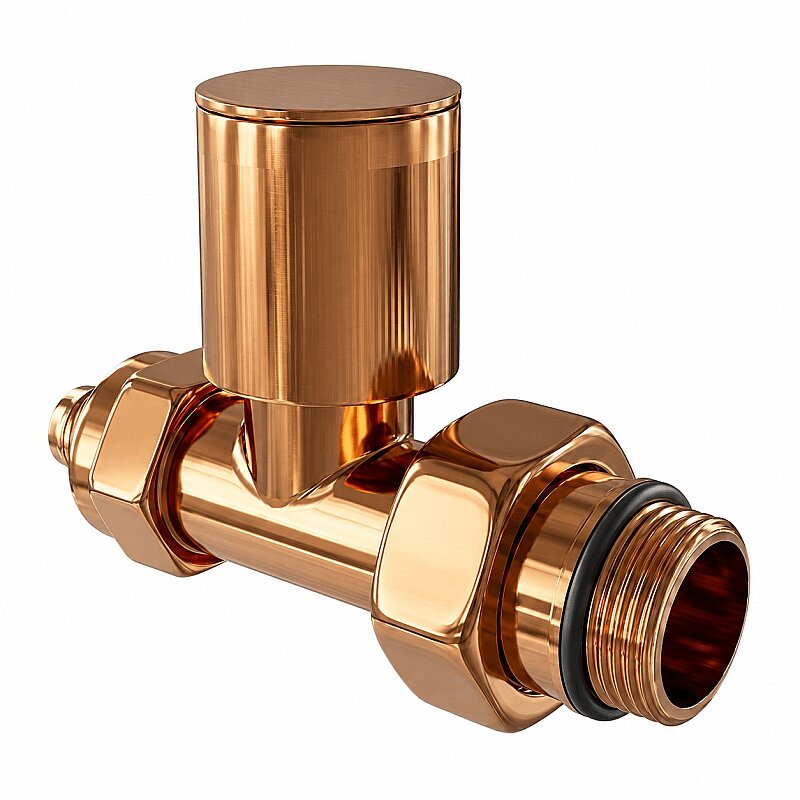 Radyatör Vanası 1/2'' Altın Renkli Düz Pex (Metal Volanlı 16*2mm Boru Bağl. Rakorlu)