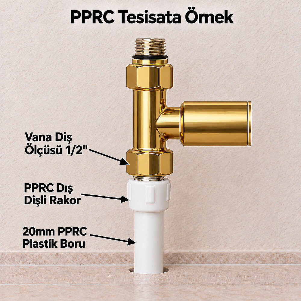 Radyatör Vanası 1/2'' Altın Renkli Düz (Metal Volanlı) - 2