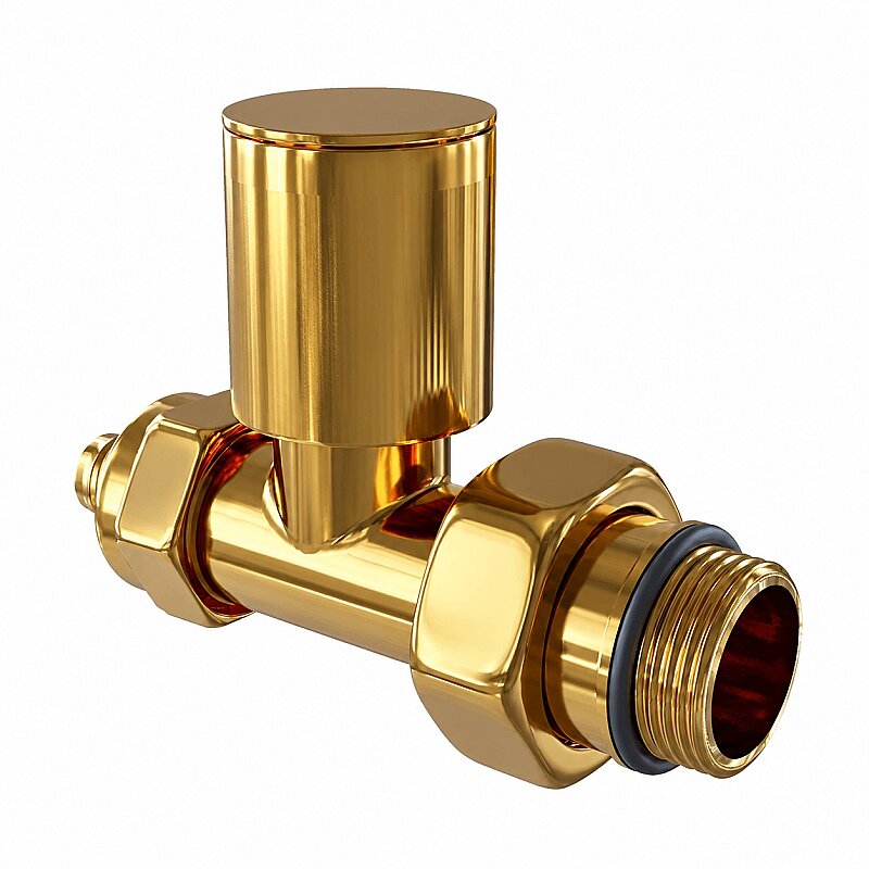 Radyatör Vanası 1/2'' Altın Renkli Düz Pex (Metal Volanlı 16*2mm Boru Bağl. Rakorlu)