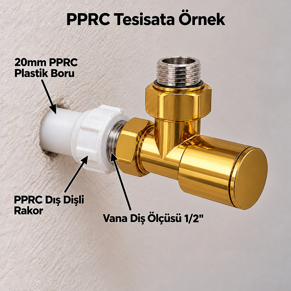 Radyatör Vanası 1/2'' Altın Renkli Köşe (Metal Volanlı) - 2