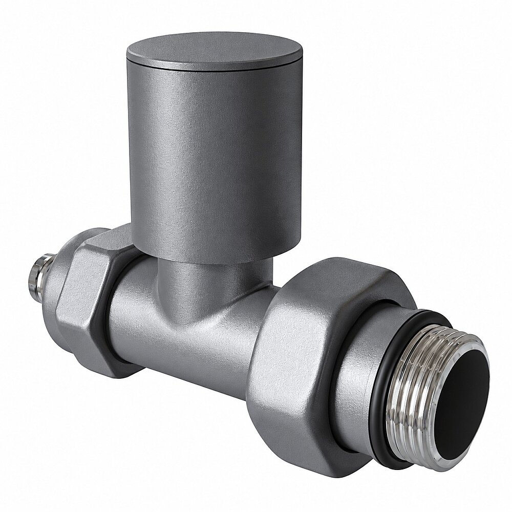 Radyatör Vanası 1/2'' Antrasit Düz Pex (Metal Volanlı 16*2mm Boru Bağl. Rakorlu) - 1