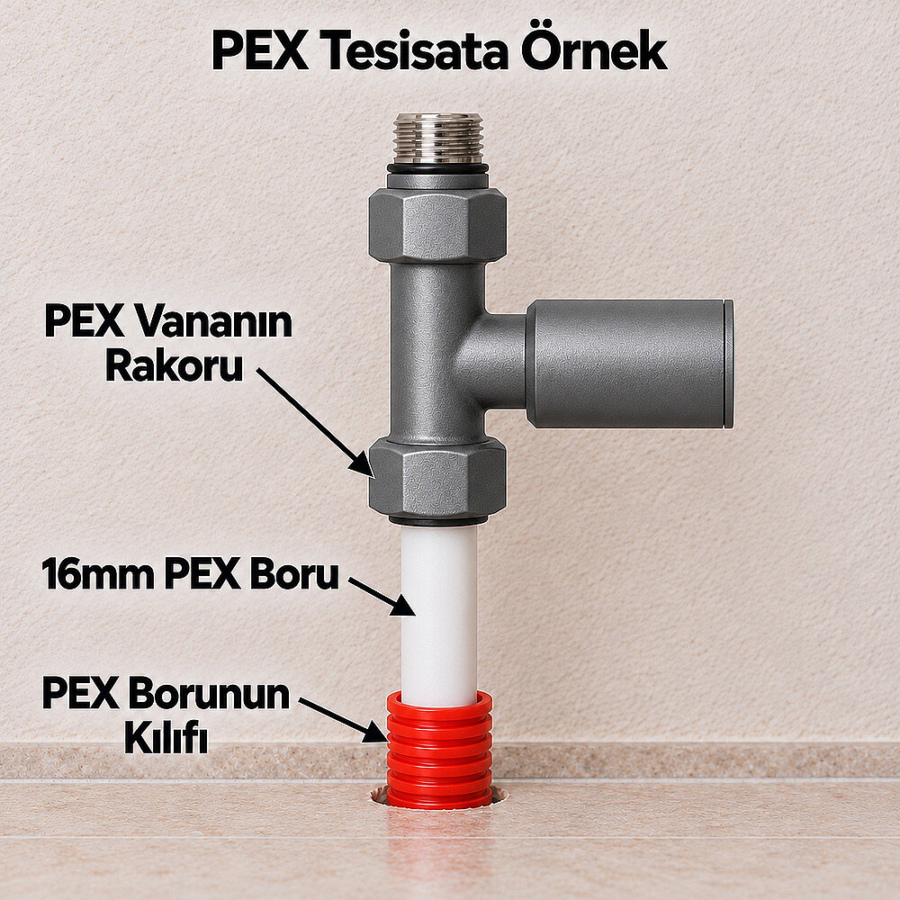 Radyatör Vanası 1/2'' Antrasit Düz Pex (Metal Volanlı 16*2mm Boru Bağl. Rakorlu) - 2