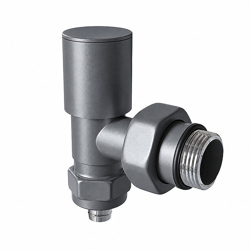Radyatör Vanası 1/2'' Antrasit Köşe Pex (Metal Volanlı 16*2mm Boru Bağl. Rakorlu)