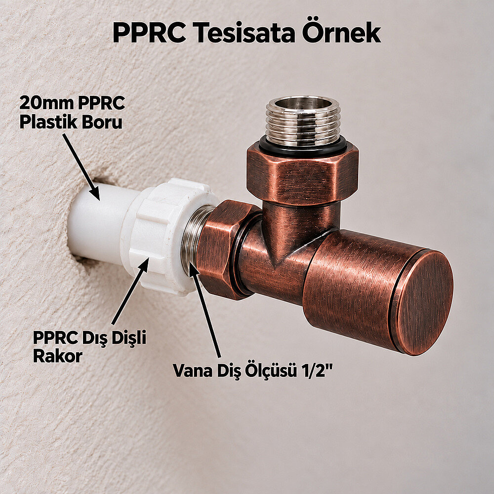 Radyatör Vanası 1/2'' Bakır Eskitme Köşe (Metal Volanlı) - 2