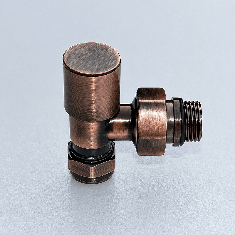 Radyatör Vanası 1/2'' Bakır Eskitme Köşe Pex (Metal Volanlı 16*2mm Boru Bağl. Rakorlu)