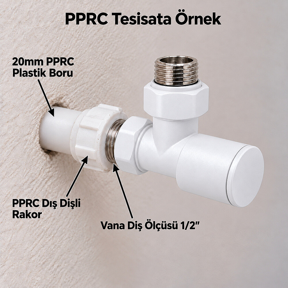 Radyatör Vanası 1/2'' Beyaz Köşe (Metal Volanlı) - 2
