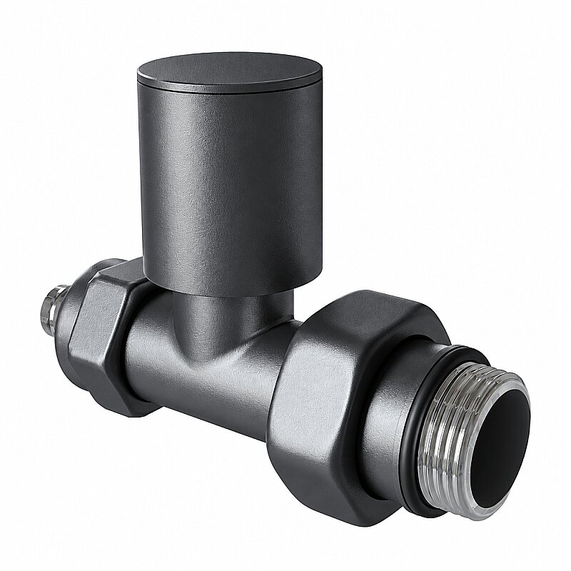 Radyatör Vanası 1/2'' Koyu Antrasit Düz Pex (Metal Volanlı 16*2mm Boru Bağl. Rakorlu)