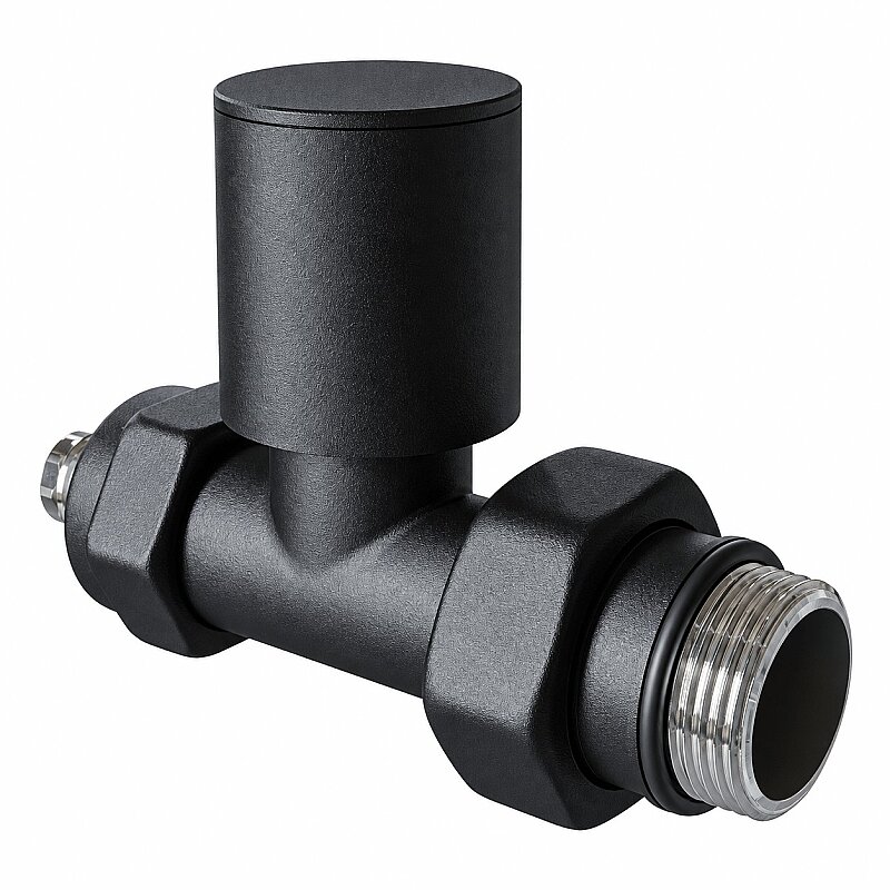 Radyatör Vanası 1/2'' Pütürlü Siyah Düz Pex (Metal Volanlı 16*2mm Boru Bağl. Rakorlu)