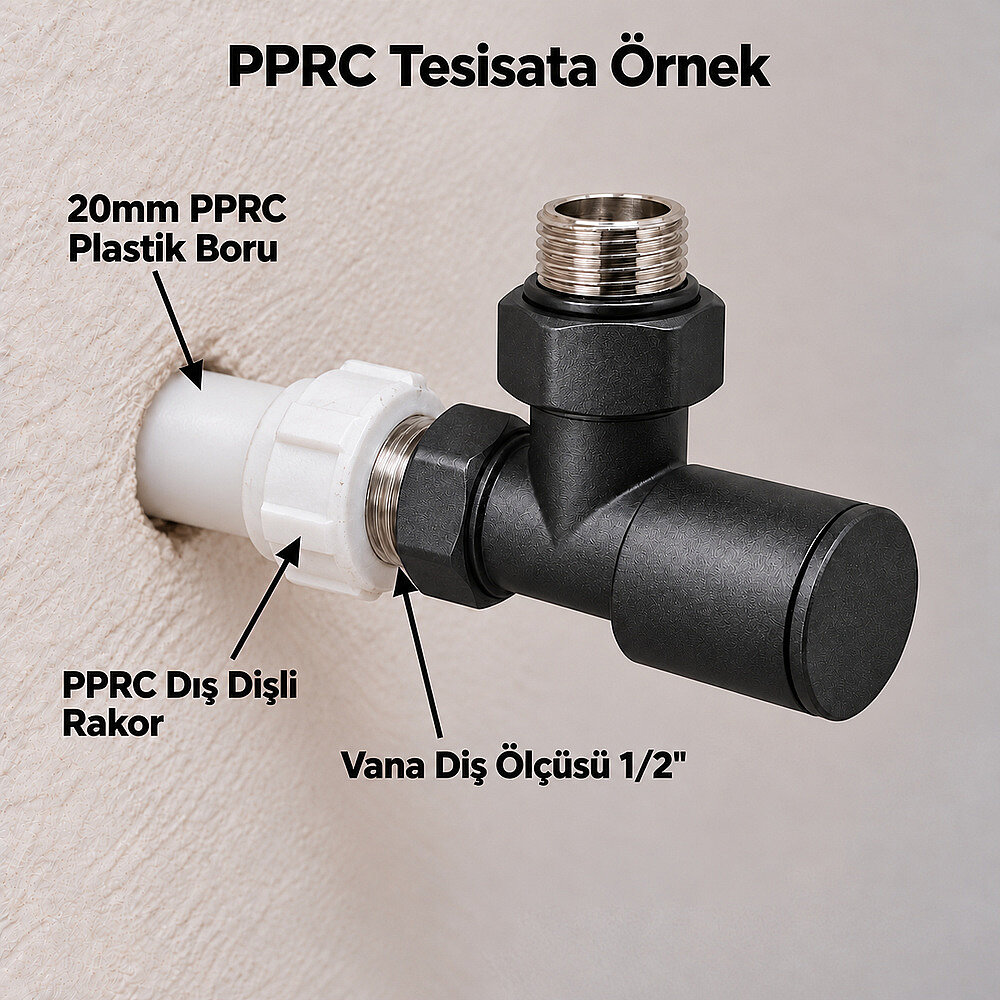 Radyatör Vanası 1/2'' Pütürlü Siyah Köşe (Metal Volanlı) - 2