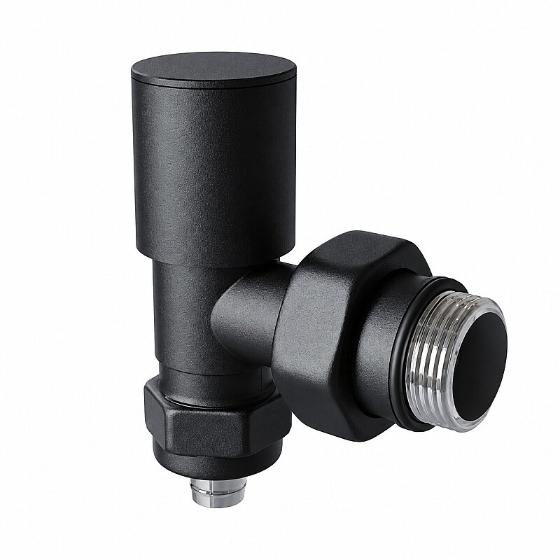 Radyatör Vanası 1/2'' Pütürlü Siyah Köşe Pex (Metal Volanlı 16*2mm Boru Bağl. Rakorlu)
