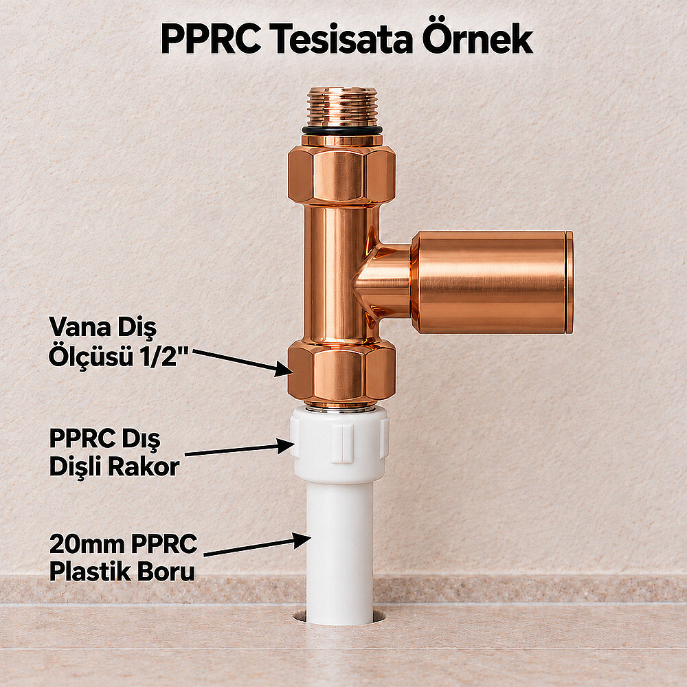 Radyatör Vanası 1/2'' Rose Gold Düz (Metal Volanlı) - 2