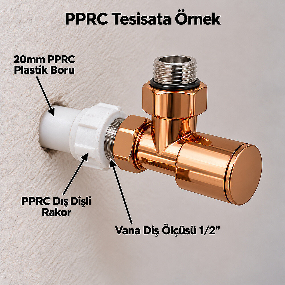 Radyatör Vanası 1/2'' Rose Gold Köşe (Metal Volanlı) - 2